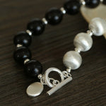 Silver Brushed Ebony Wood Sphere Bead Necklace-Gembea Jewelry