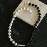 Silver Brushed Ebony Wood Sphere Bead Necklace-Gembea Jewelry