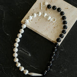 Silver Brushed Ebony Wood Sphere Bead Necklace-Gembea Jewelry