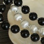 Silver Brushed Ebony Wood Sphere Bead Necklace-Gembea Jewelry