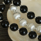 Silver Brushed Ebony Wood Sphere Bead Necklace-Gembea Jewelry
