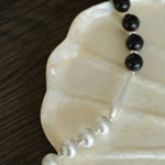 Silver Brushed Ebony Wood Sphere Bead Necklace-Gembea Jewelry