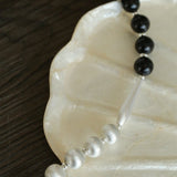 Silver Brushed Ebony Wood Sphere Bead Necklace-Gembea Jewelry