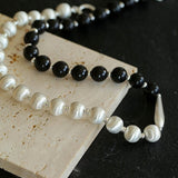 Silver Brushed Ebony Wood Sphere Bead Necklace-Gembea Jewelry