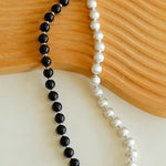 Silver Brushed Ebony Wood Sphere Bead Necklace-Gembea Jewelry