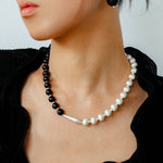 Silver Brushed Ebony Wood Sphere Bead Necklace-Gembea Jewelry