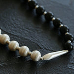 Silver Brushed Ebony Wood Sphere Bead Necklace-Gembea Jewelry