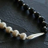 Silver Brushed Ebony Wood Sphere Bead Necklace-Gembea Jewelry