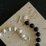 Silver Brushed Ebony Wood Sphere Bead Necklace-Gembea Jewelry