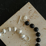 Silver Brushed Ebony Wood Sphere Bead Necklace-Gembea Jewelry