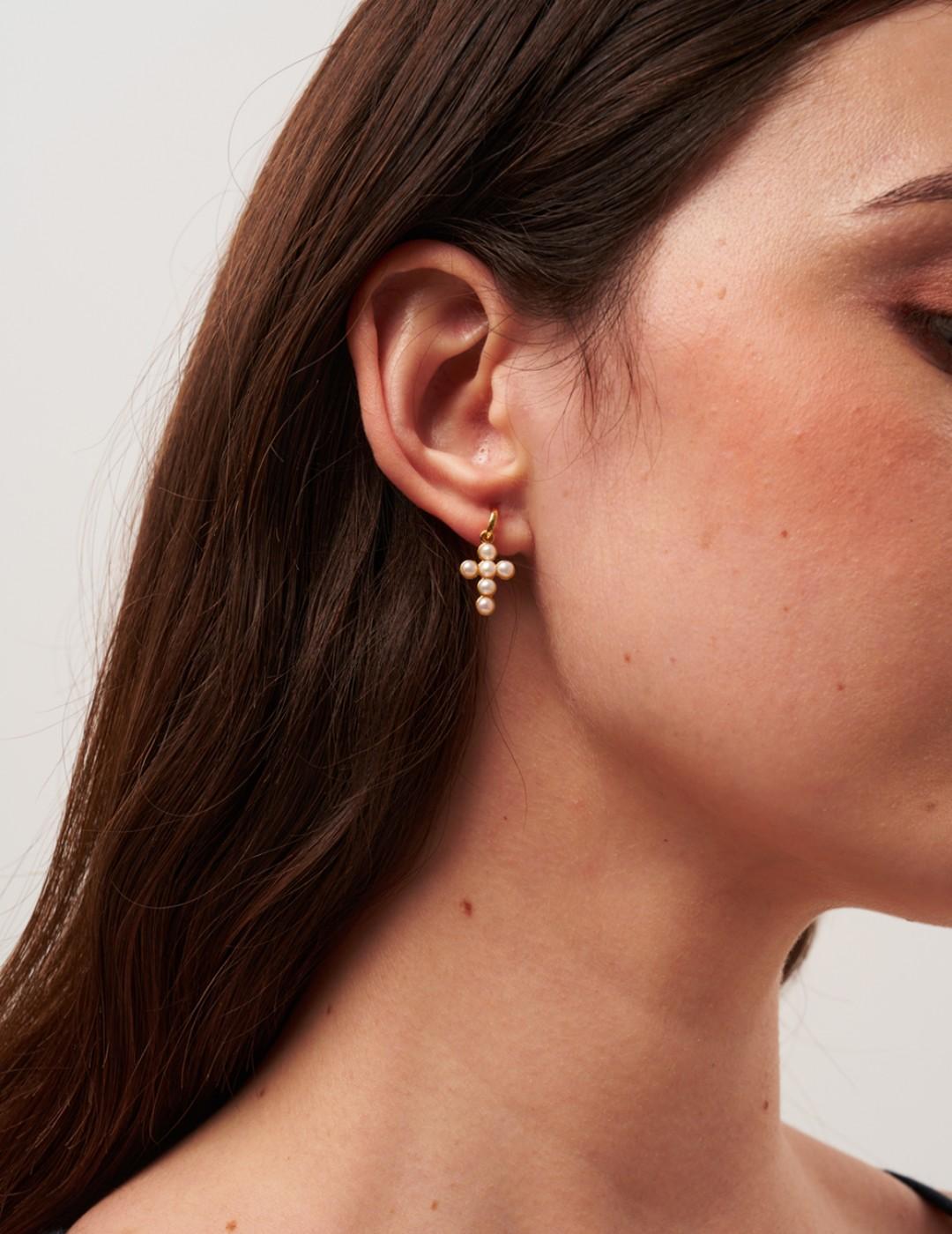 Cross Freshwater Pearl Drop Earrings gembea jewelry