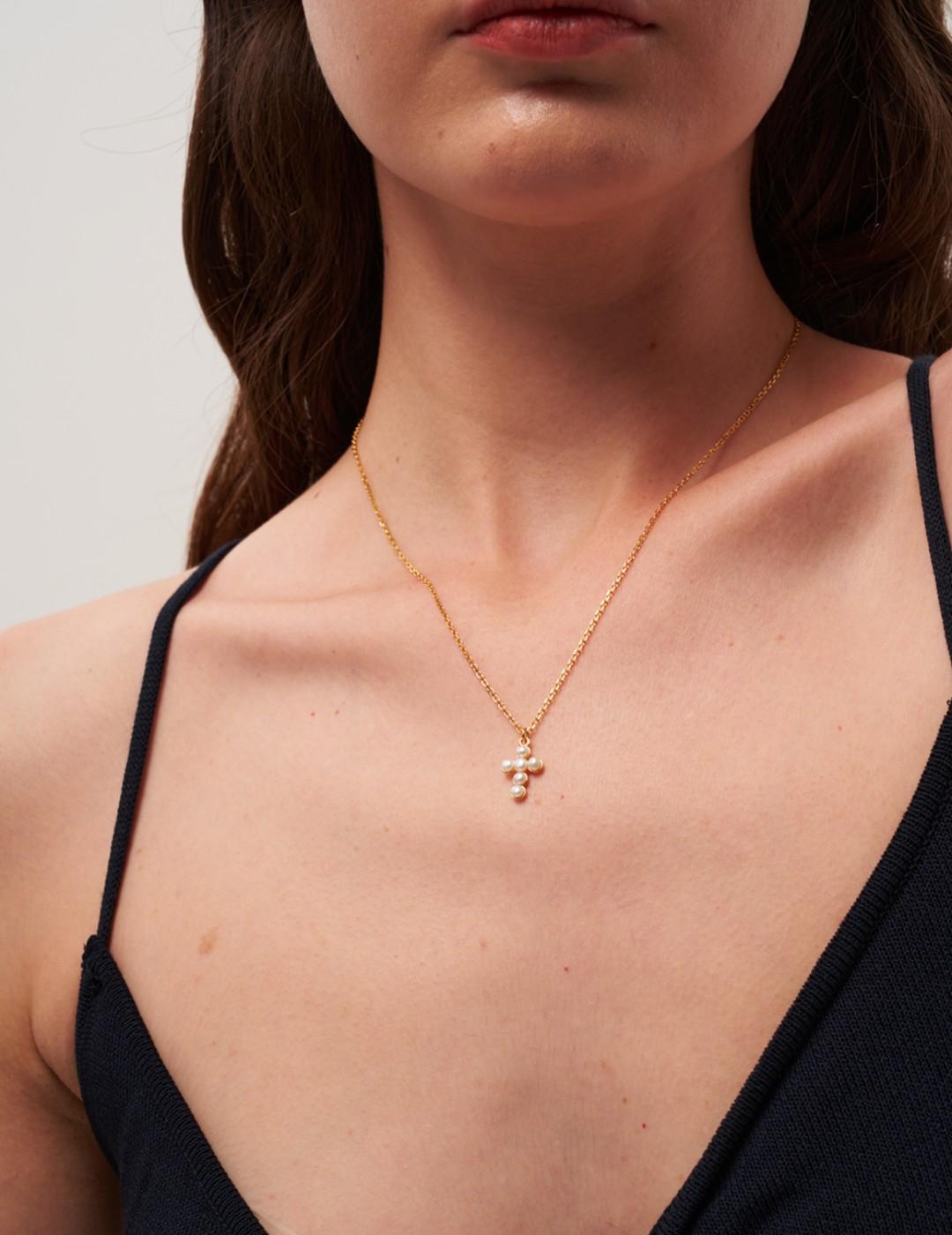 Cross Freshwater Pearl Pendant Chain Necklace gembea jewelry