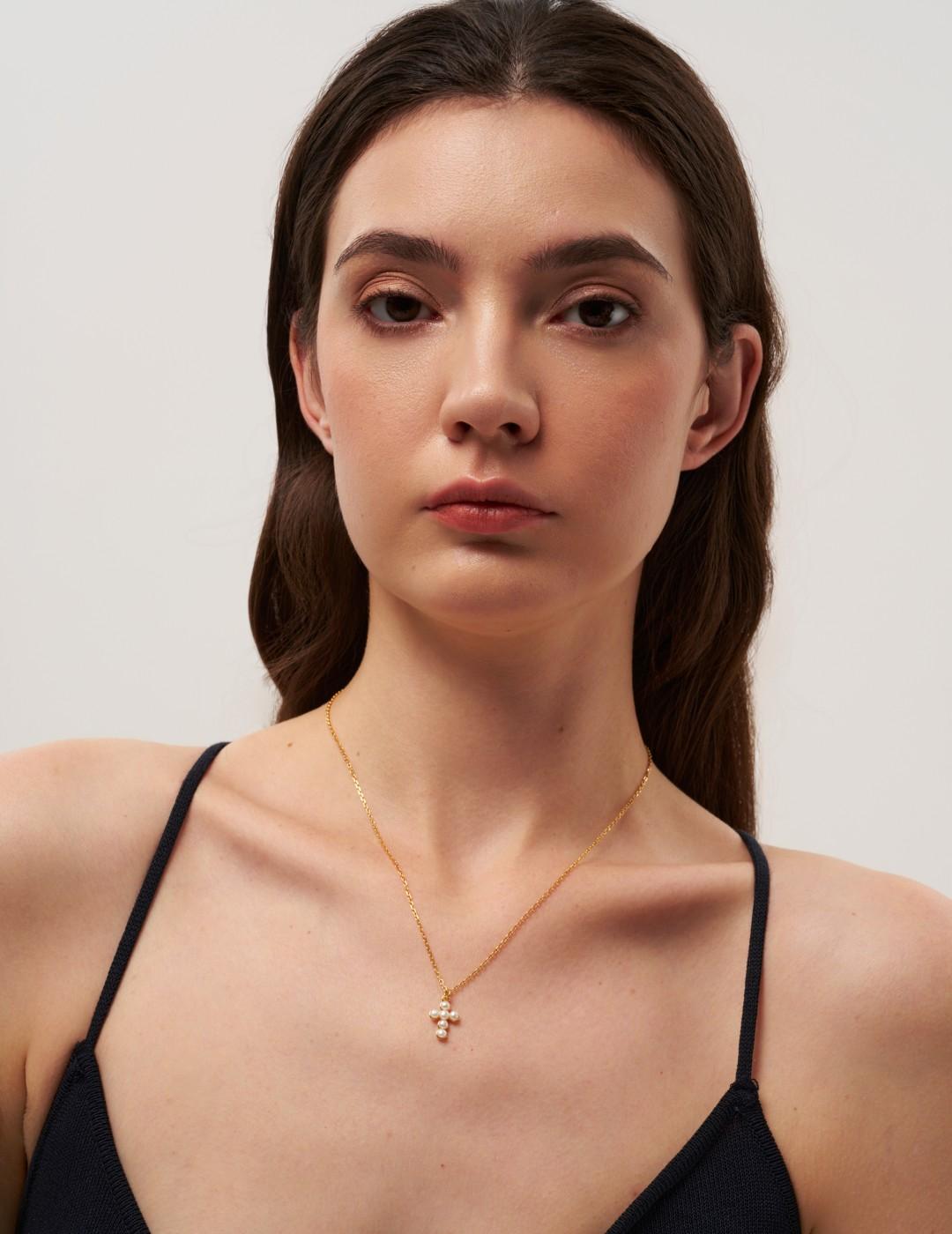 Cross Freshwater Pearl Pendant Chain Necklace gembea jewelry