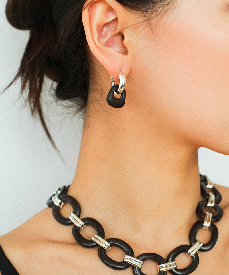 Tribal Totem Ebony Harmony Hoop Earrings-Gembea Jewelry