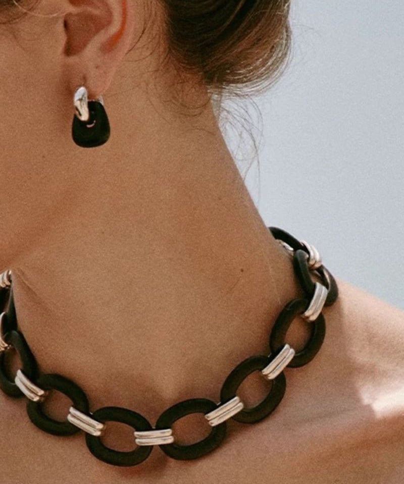 Tribal Totem Ebony Harmony Hoop Earrings-Gembea Jewelry