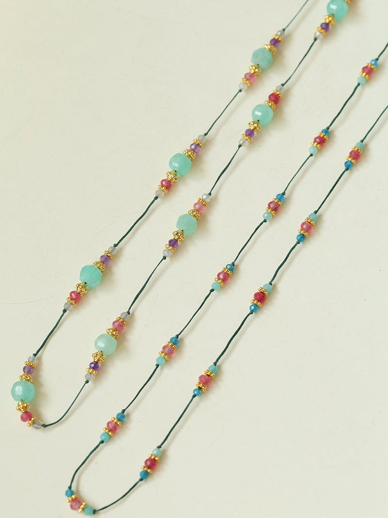 Long Tourmaline Wax Cord Necklace-Gembea Jewelry