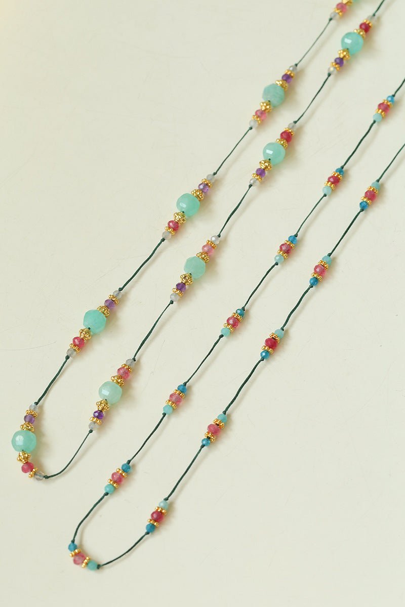Long Tourmaline Wax Cord Necklace-Gembea Jewelry