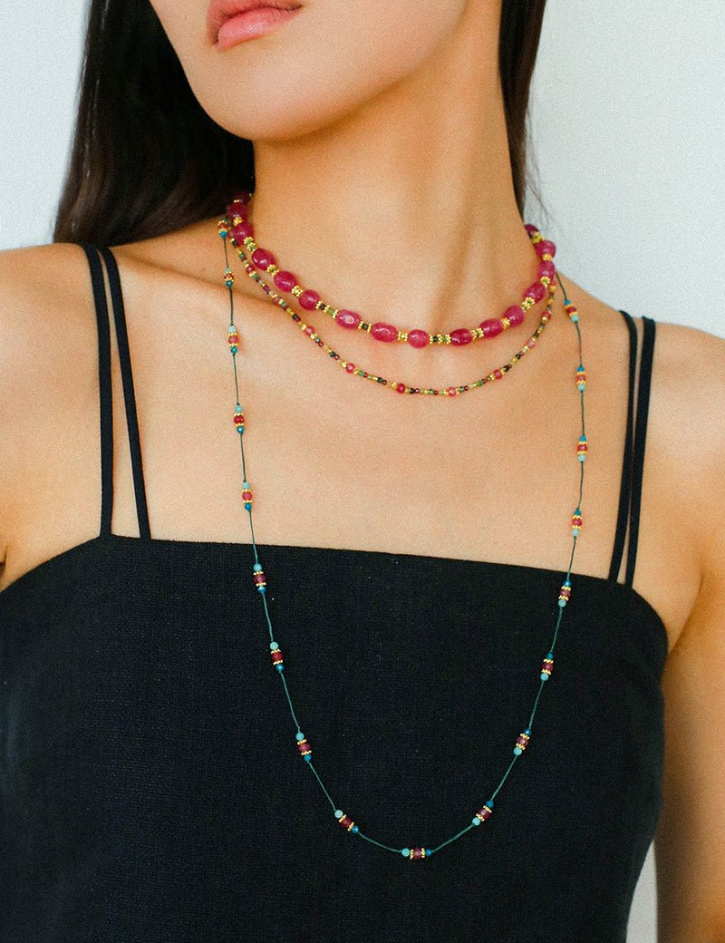Long Tourmaline Wax Cord Necklace-Gembea Jewelry