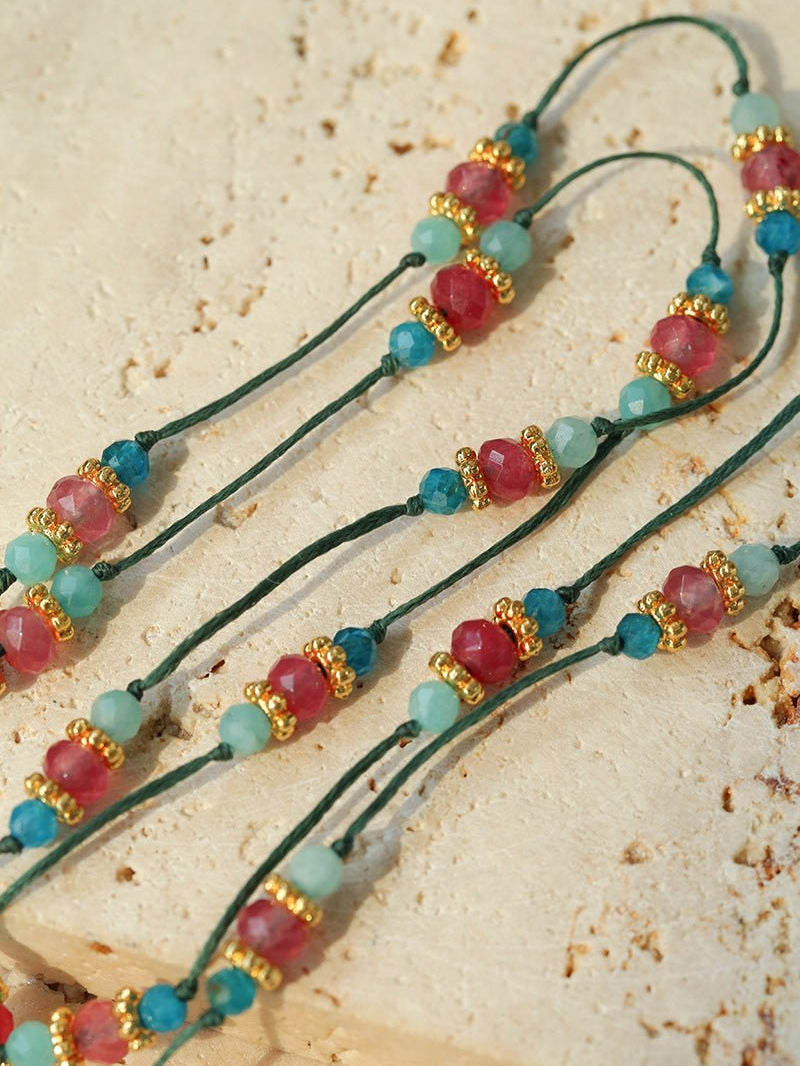 Long Tourmaline Wax Cord Necklace-Gembea Jewelry