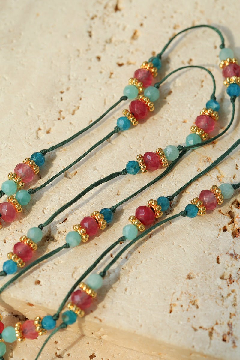 Long Tourmaline Wax Cord Necklace-Gembea Jewelry