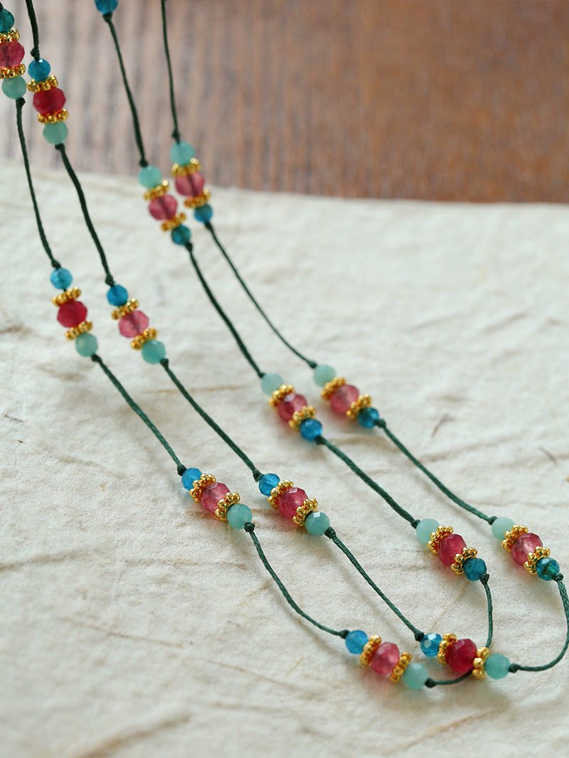 Long Tourmaline Wax Cord Necklace-Gembea Jewelry