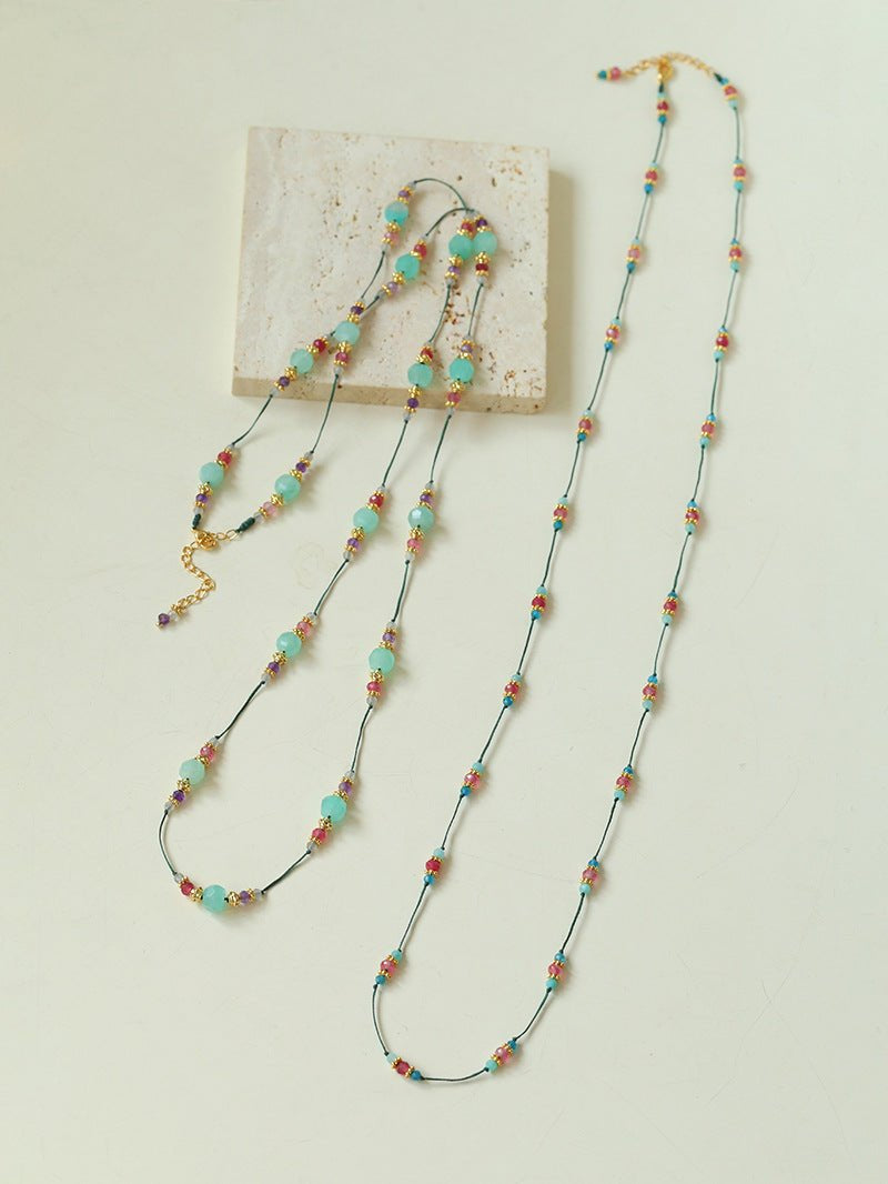 Long Tourmaline Wax Cord Necklace-Gembea Jewelry