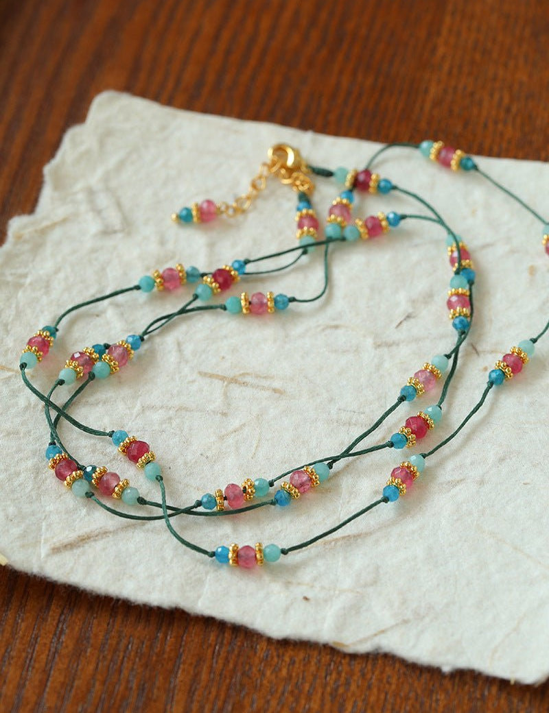 Long Tourmaline Wax Cord Necklace-Gembea Jewelry