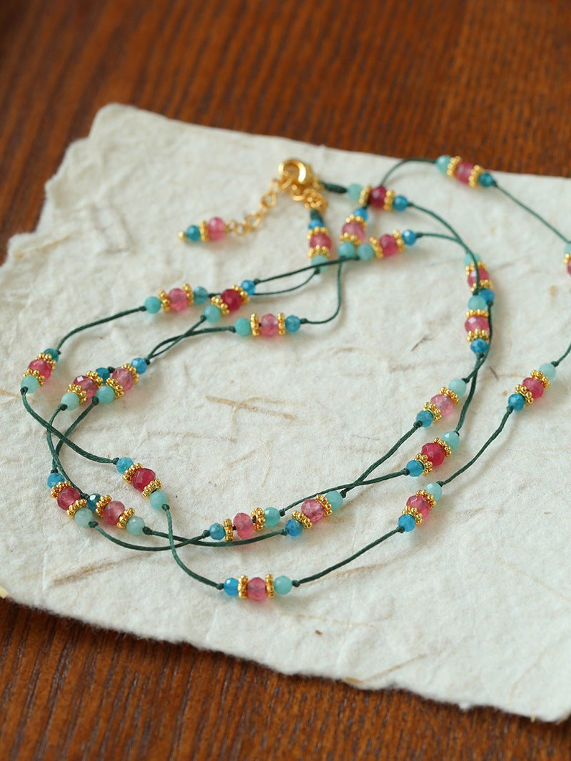 Long Tourmaline Wax Cord Necklace-Gembea Jewelry