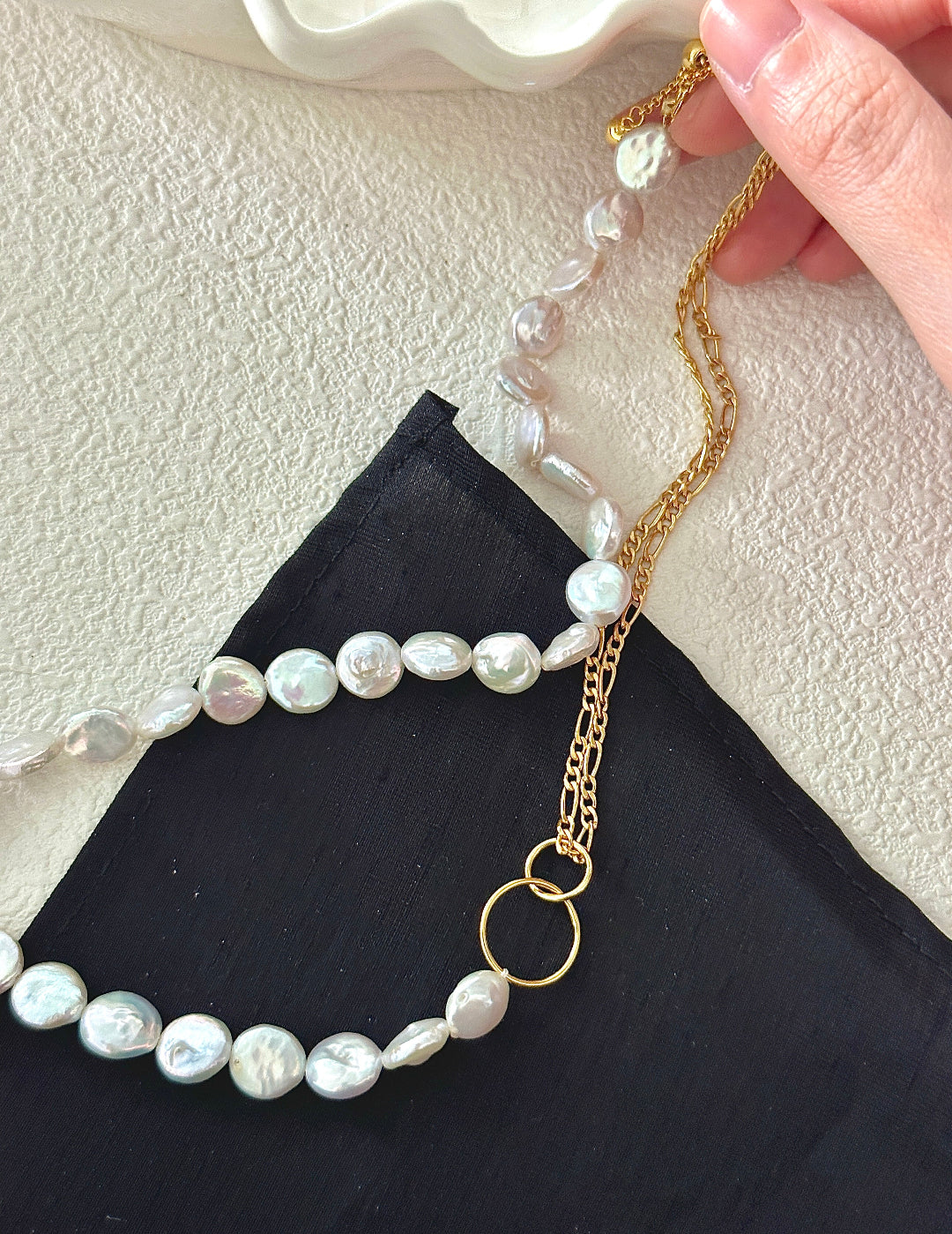 Double Chain Small Circle Baroque Pearl Necklace