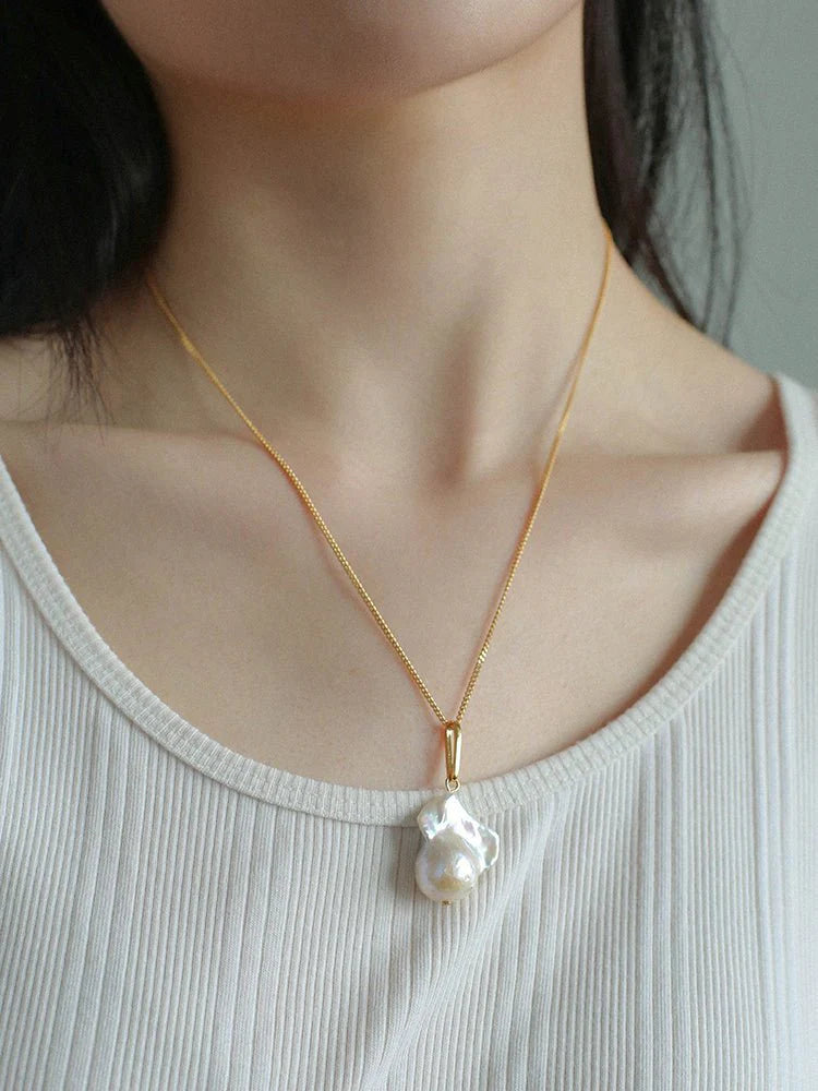 Baroque Pearl Pendant Long Necklace-Gembea Jewelry