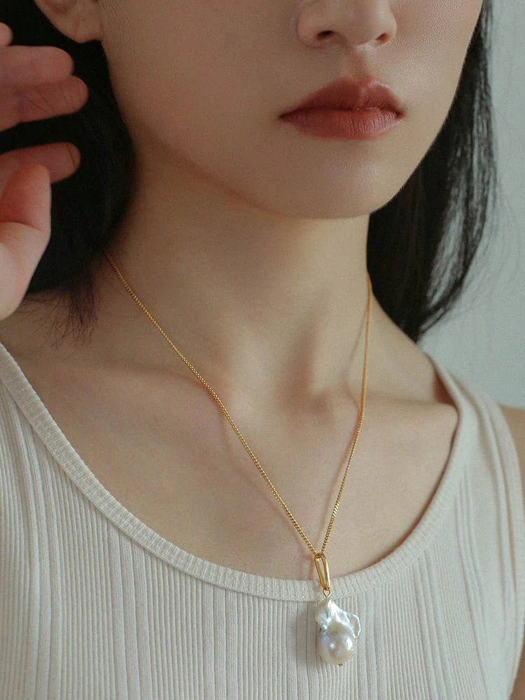 Baroque Pearl Pendant Long Necklace-Gembea Jewelry