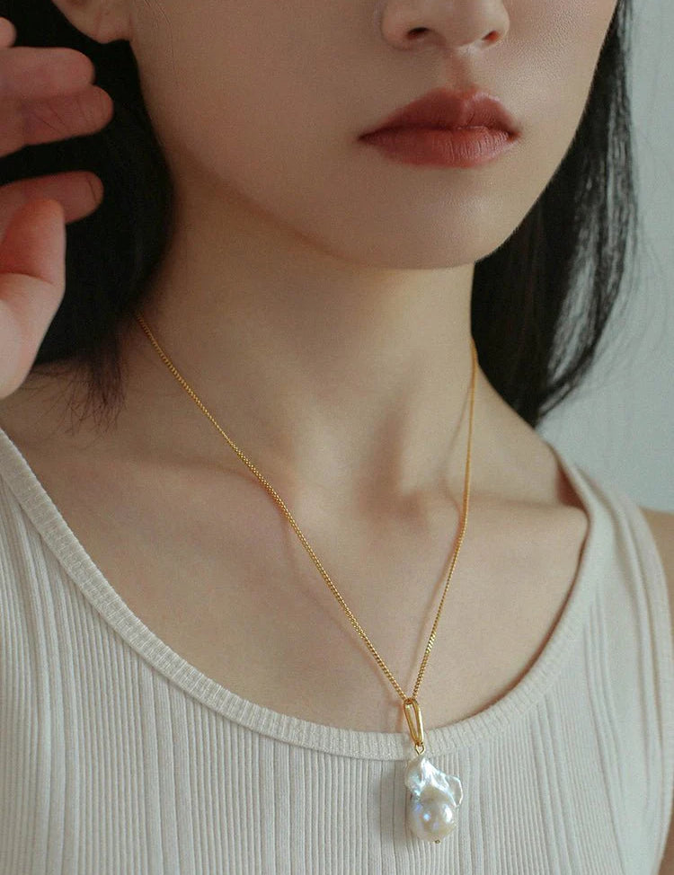 Baroque Pearl Pendant Long Necklace-Gembea Jewelry