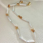 Metal Bean Strip Baroque Pearl Necklace