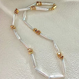 Metal Bean Strip Baroque Pearl Necklace