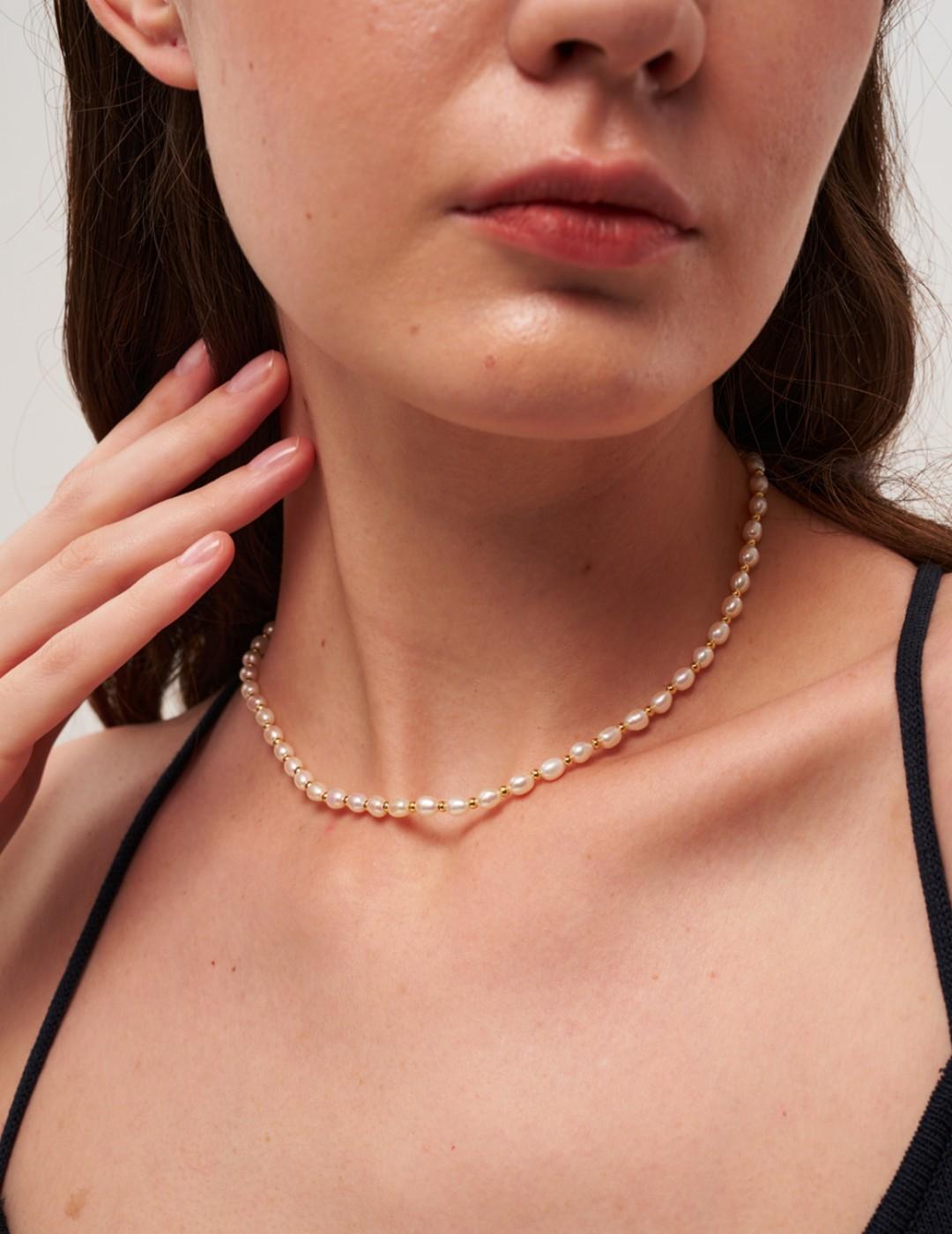 Golden Bean Pearl Beaded Necklace gembea jewelry