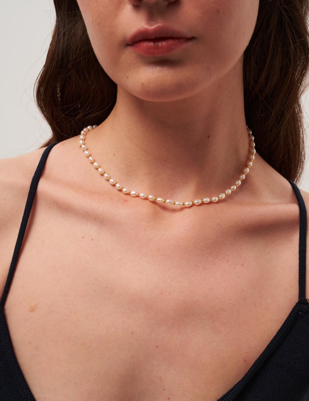 Golden Bean Pearl Beaded Necklace gembea jewelry