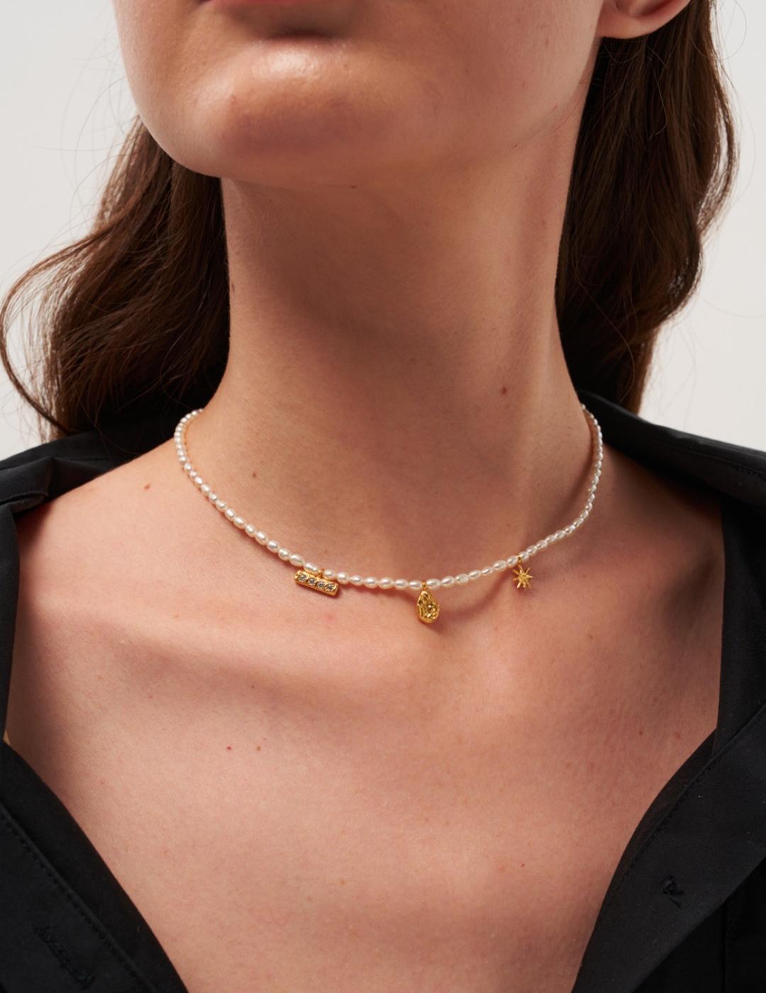 Zircon Natural Pearl Beaded Choker Necklace