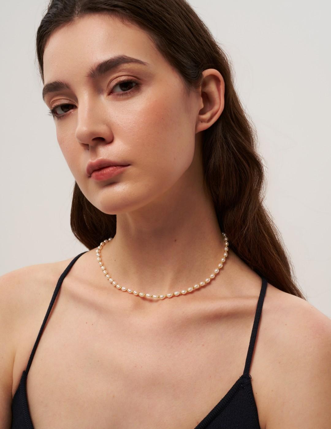 Golden Bean Pearl Beaded Necklace gembea jewelry