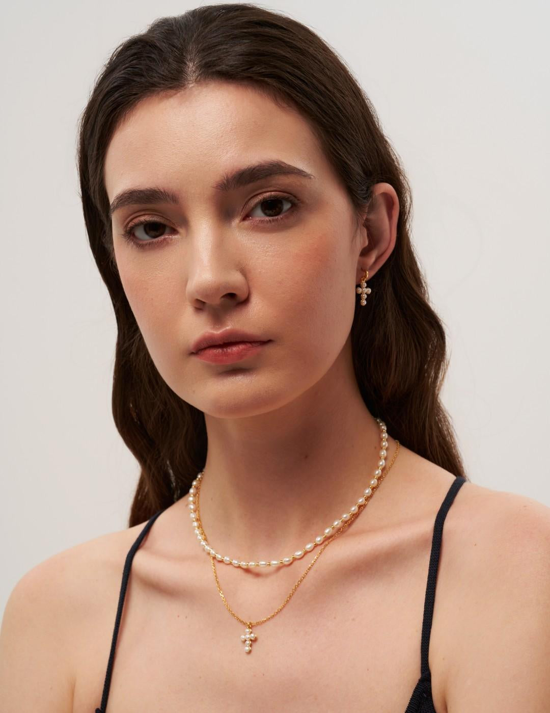 Cross Freshwater Pearl Pendant Chain Necklace gembea jewelry