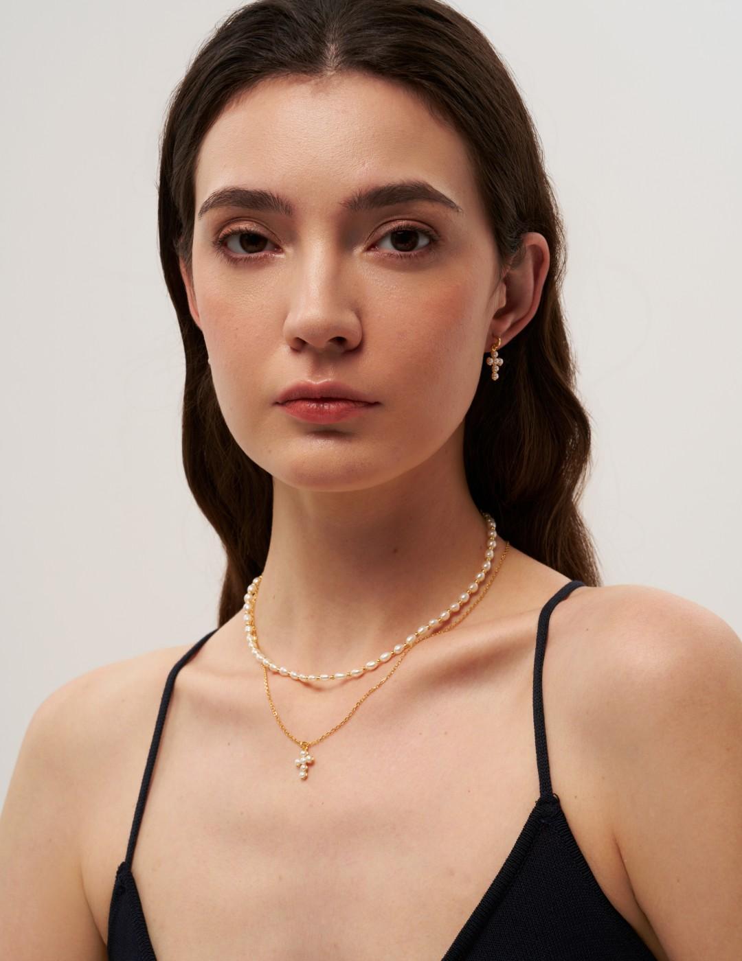 Cross Freshwater Pearl Drop Earrings gembea jewelry