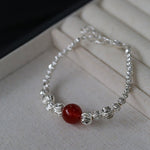 Graduated Silver Bean Red Black Agate Bracelet-Gembea jewelry