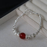 Graduated Silver Bean Red Black Agate Bracelet-Gembea jewelry