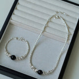 Graduated Silver Bean Red Black Agate Bracelet-Gembea jewelry