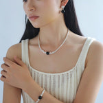 Graduated Silver Bean Red Black Agate Bracelet-Gembea jewelry