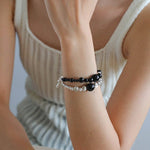 Graduated Silver Bean Red Black Agate Bracelet-Gembea jewelry