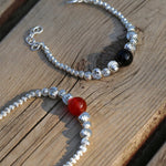 Graduated Silver Bean Red Black Agate Bracelet-Gembea jewelry