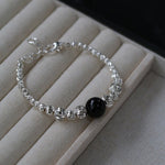 Graduated Silver Bean Red Black Agate Bracelet-Gembea jewelry