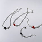 Graduated Silver Bean Red Black Agate Bracelet-Gembea jewelry