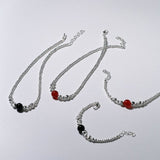 Graduated Silver Bean Red Black Agate Bracelet-Gembea jewelry