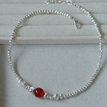 Graduated Silver Bean Red Black Agate Necklace-Gembea Jewelry